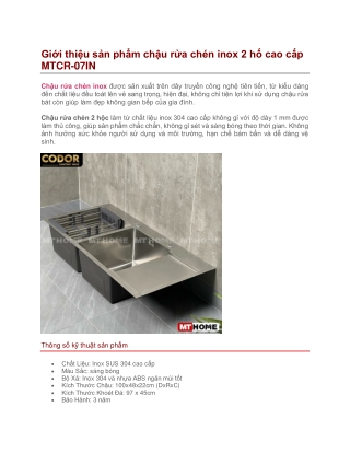 Chậu Rửa Chén Inox 2 Hố Cao Cấp MTCR-07IN
