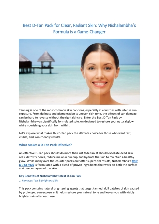 Best D-Tan Pack for Clear, Radiant Skin: Why Nishalambha’s Formula is a Game-Cha