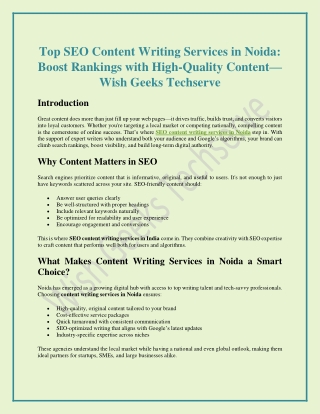 Top SEO Content Writing Services in Noida Boost Rankings with High-Quality Content—Wish Geeks Techserve