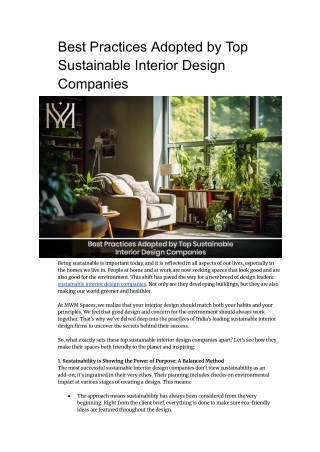 Best Practices Adopted by Top Sustainable Interior Design Companies