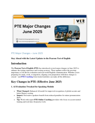 PTE Major Changes