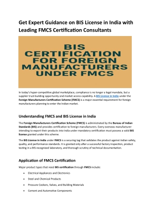Get Expert Guidance on BIS License in India with Leading FMCS Certification Consultants