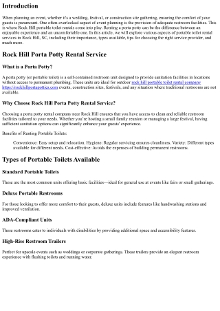 Rock Hill Portable Toilet Rentals: Keeping Your Guests Happy and Comfortable