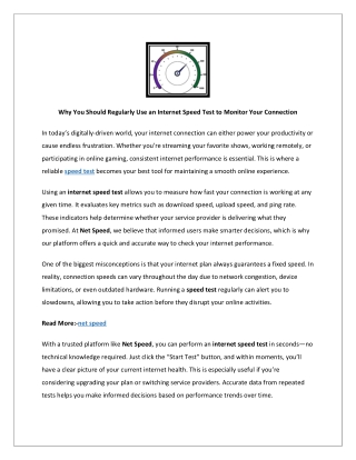 Why You Should Regularly Use an Internet Speed Test to Monitor Your Connection