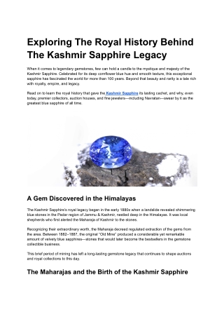 Exploring The Royal History Behind The Kashmir Sapphire Legacy