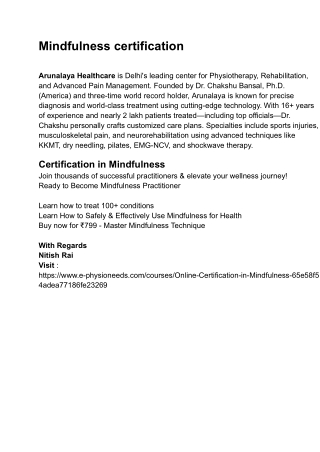 mindfulness certification arunalaya healthcare