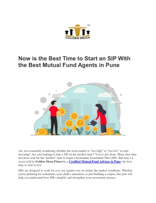 Now is the Best Time to Start an SIP With the Best Mutual Fund Agents in Pune