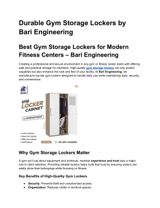 Durable Gym Storage Lockers by Bari Engineering