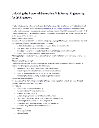 Magnitia’s course on Generative AI & Prompt Engineering for QA Engineers
