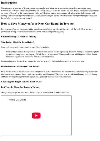 How to Save Money on Your Next Car Rental in Toronto