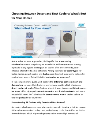 Choosing Between Desert and Duct Coolers: What’s Best for Your Home?