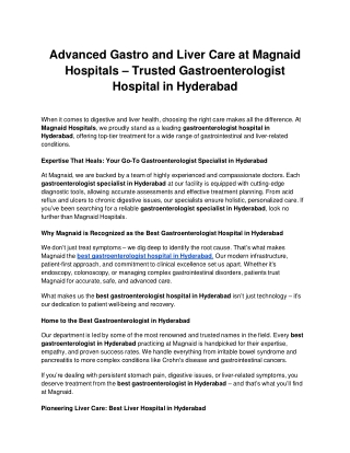 Advanced Gastro and Liver Care at Magnaid Hospitals – Trusted Gastroenterologist Hospital in Hyderabad