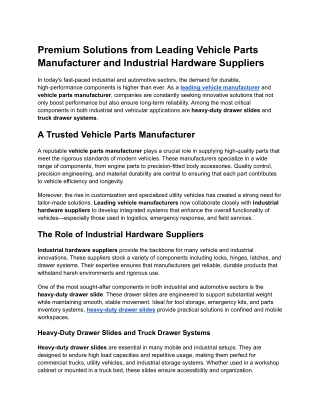 Premium Solutions from Leading Vehicle Parts Manufacturer and Industrial Hardware Suppliers.docx
