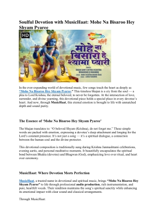 Divine Devotion in Melody: Mohe Na Bisaaro He Shyaama Pyaaree