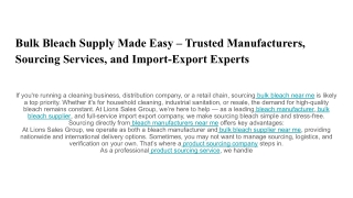 Bulk Bleach Supply Made Easy – Trusted Manufacturers, Sourcing Services, and Import-Export Experts