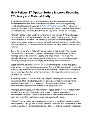 How Pellenc ST Optical Sorters Improve Recycling Efficiency and Material Purity
