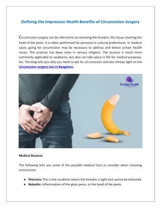 Defining the Impressive Health Benefits of Circumcision Surgery