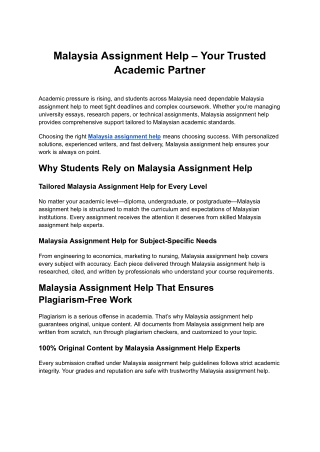 Malaysia Assignment Help – Your Trusted Academic Partner