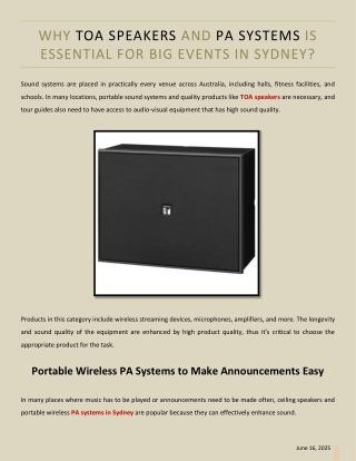 Why TOA Speakers and PA Systems is Essential for Big Events in Sydney