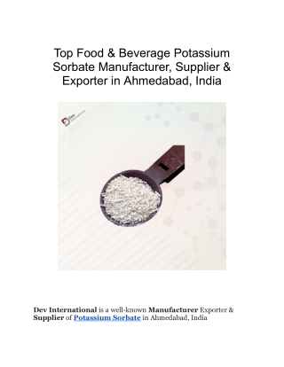 Top Food & Beverage Potassium Sorbate Manufacturer