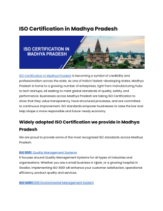 ISO Certification in Madhya Pradesh