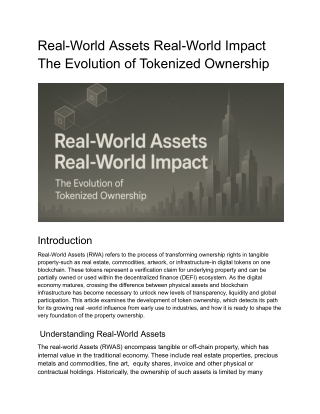 Real-World Assets Real-World Impact The Evolution of Tokenized Ownership