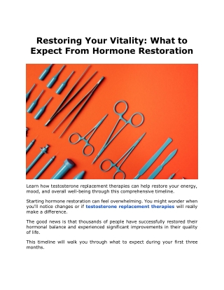 Restoring Your Vitality What to Expect From Hormone Restoration