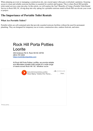 Top 5 Benefits of Using a Portable Toilet Rental Service in Rock Hill, SC
