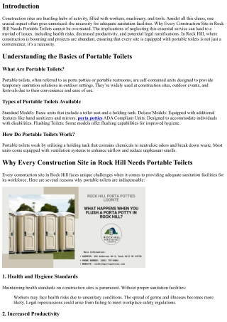 Why Every Construction Site in Rock Hill Needs Portable Toilets