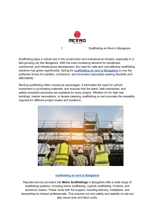 Scaffolding on Rent in Bangalore