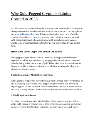 Why Gold-Pegged Crypto Is Gaining Ground in 2025