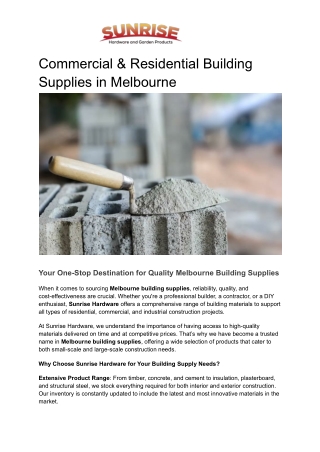 Commercial & Residential Building Supplies in Melbourne (1)