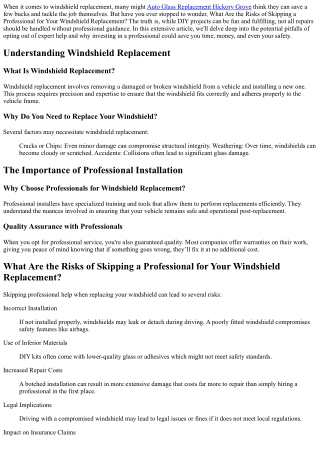 What Are the Risks of Skipping a Professional for Your Windshield Replacement?