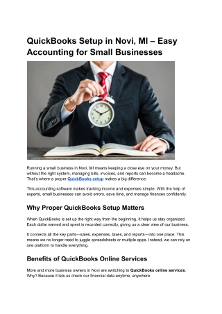 QuickBooks Setup in Novi, MI – Easy Accounting for Small Businesses