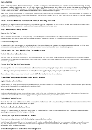 Invest in Your Home's Future with Avalon Roofing Services