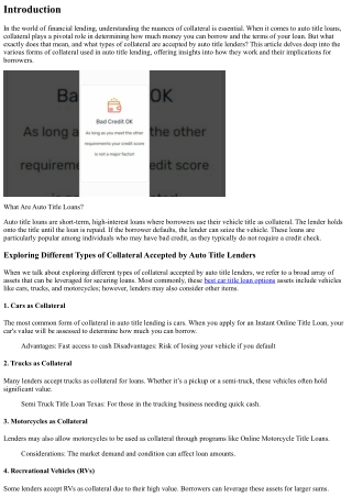 Exploring different types of collateral accepted by auto title lenders