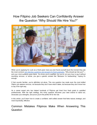 How Filipino Job Seekers Can Master the Question “Why Should We Hire You_”