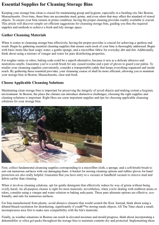 Simple But Effective Ideas For Cleaning Storage Bins In Boston, Massachusetts