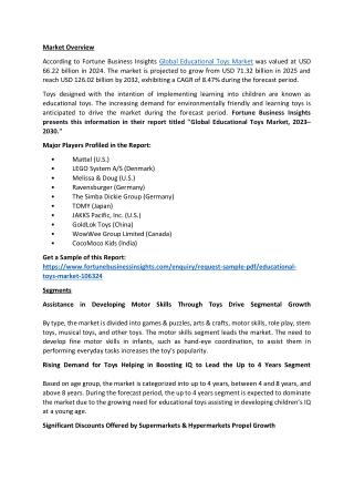 Educational Toys Market Size, Share, and Future Growth, 2032