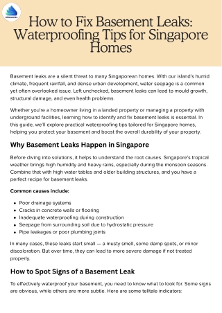 How to Fix Basement Leaks Waterproofing Tips for Singapore Homes