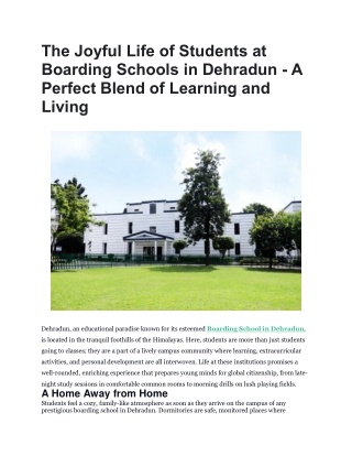 The Joyful Life of Students at Boarding Schools in Dehradun