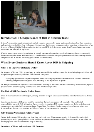 Essential Tips for Businesses: Understanding the Relevance of IOR in Transport O