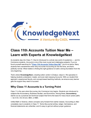 Class 11th Accounts Tuition Near Me