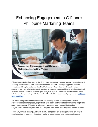 Enhancing Engagement in Offshore Philippine Marketing Teams