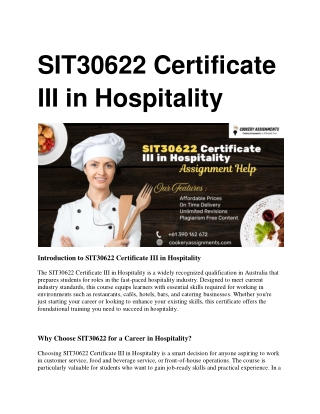 SIT30622 Certificate III in Hospitality