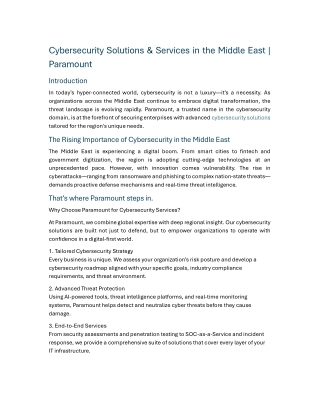 Cybersecurity Solutions & Services in the Middle East Paramount