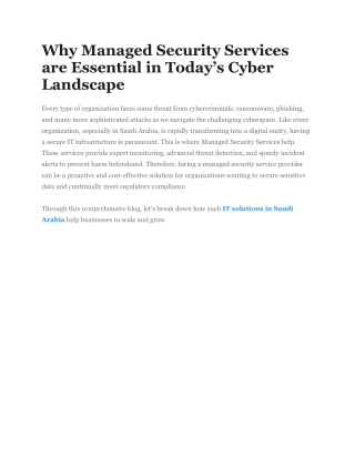 Why Managed Security Services are Essential in Today