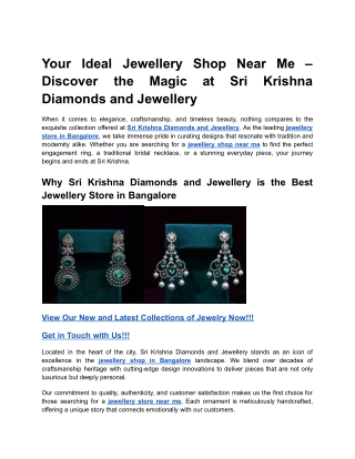 Your Ideal Jewellery Shop Near Me – Discover the Magic at Sri Krishna Diamonds and Jewellery