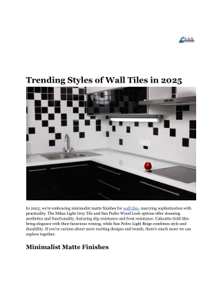 Trending Styles of Wall Tiles in 2025-AAADistributor