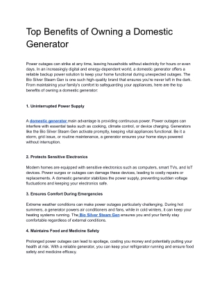Top Benefits of Owning a Domestic Generator